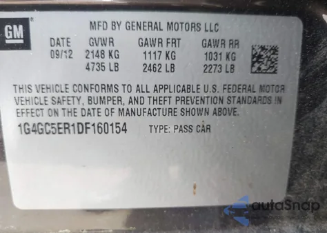 2013 Buick Lacrosse Leather Group z USA, uszkodzony, nr VIN 1G4GC5ER1DF160154